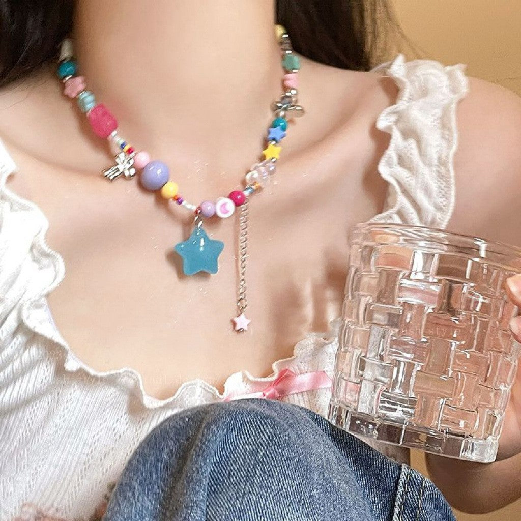 Cute Pentagram Heart Shape Bow Knot Resin Women's Necklace