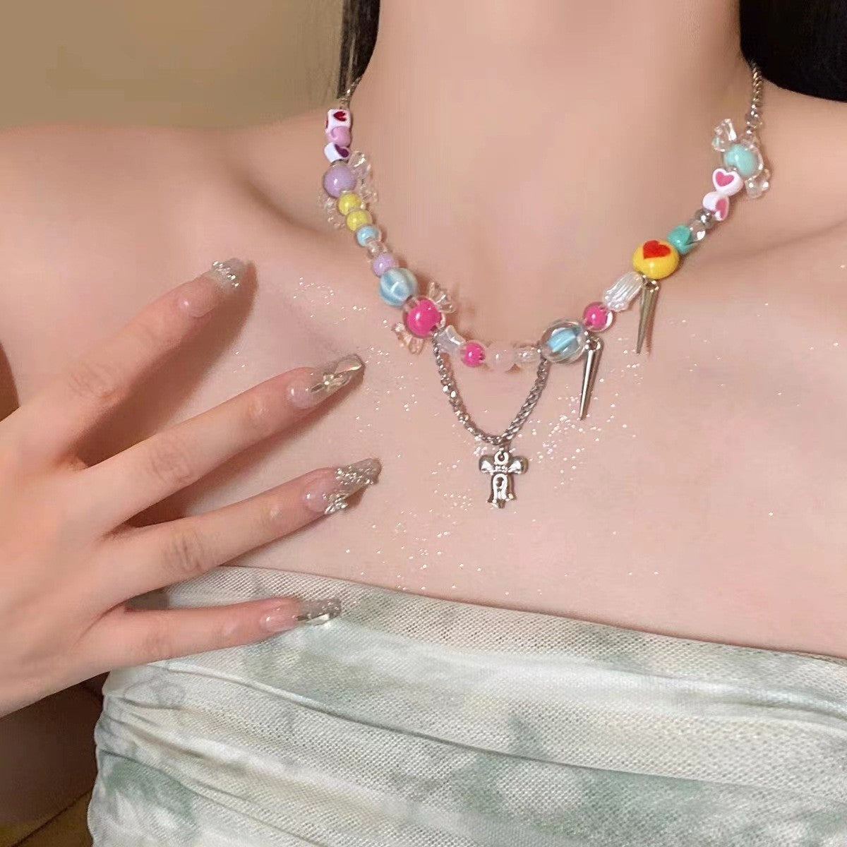 Cute Pentagram Heart Shape Bow Knot Resin Women's Necklace