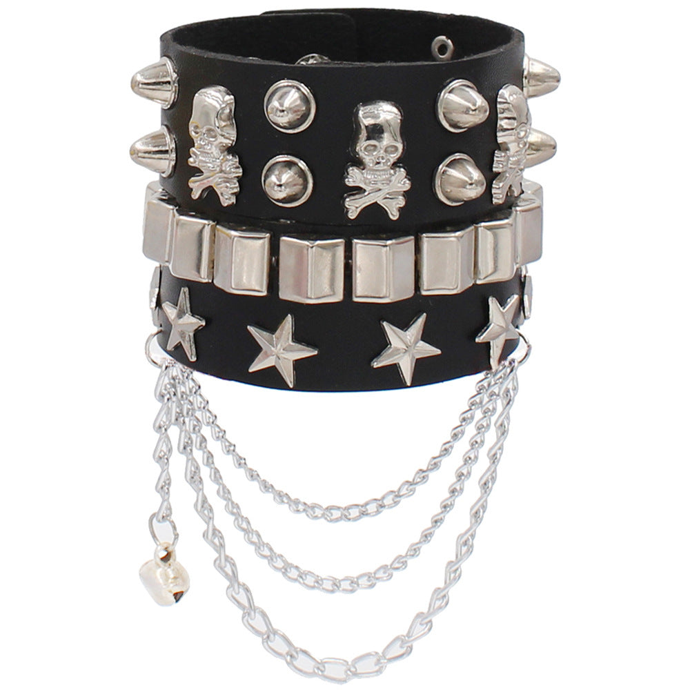 Punk Star Skull Ccb Pu Leather Wholesale Wristband