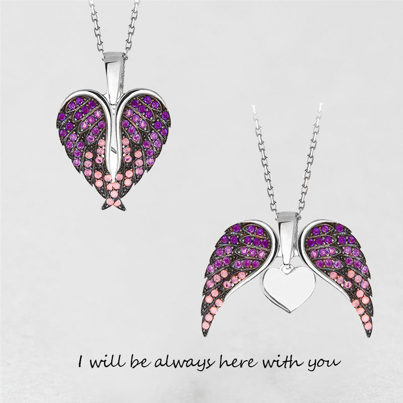 Ig Style Simple Style Heart Shape Wings Copper Zircon Pendant Necklace In Bulk