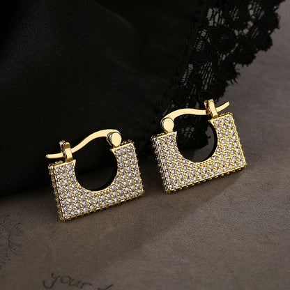 1 Pair Sweet Simple Style Commute Square Plating Inlay Copper Zircon 18k Gold Plated Hoop Earrings