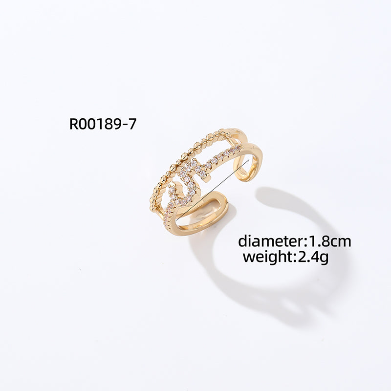 Casual Simple Style Round Number Heart Shape Copper Irregular Inlay Zircon Open Rings