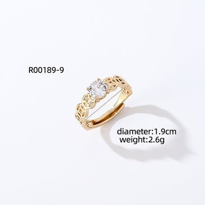 Casual Simple Style Round Number Heart Shape Copper Irregular Inlay Zircon Open Rings