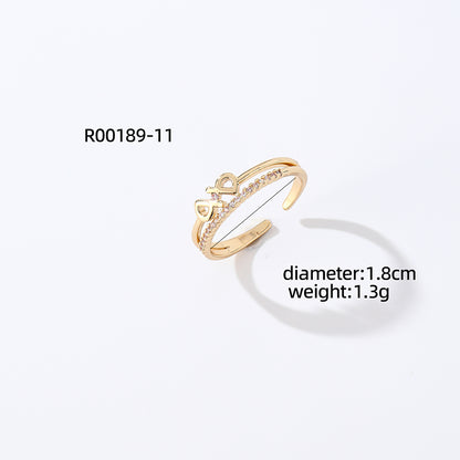 Casual Simple Style Round Number Heart Shape Copper Irregular Inlay Zircon Open Rings