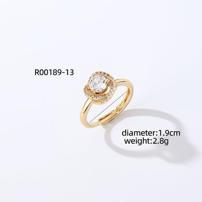 Casual Simple Style Round Number Heart Shape Copper Irregular Inlay Zircon Open Rings