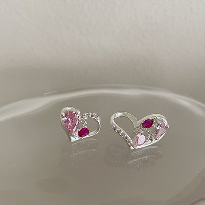 1 Pair Sweet Heart Shape Plating Inlay Alloy Zircon Ear Studs