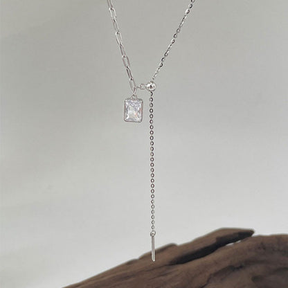 Simple Style Square Sterling Silver Inlay Zircon Necklace