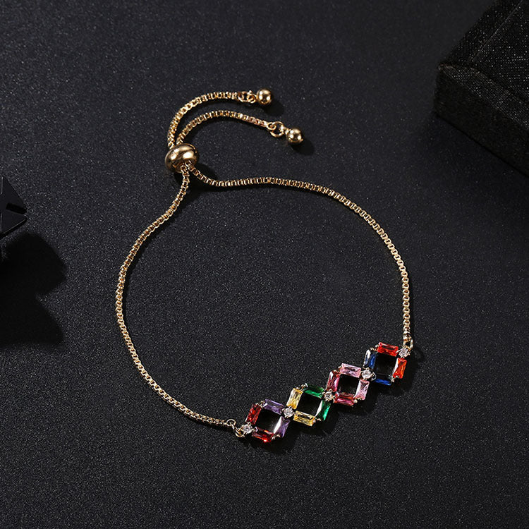 Casual Elegant Simple Style One-shaped Quadrilateral Bamboo Copper Drawstring Inlay Zircon Bracelets