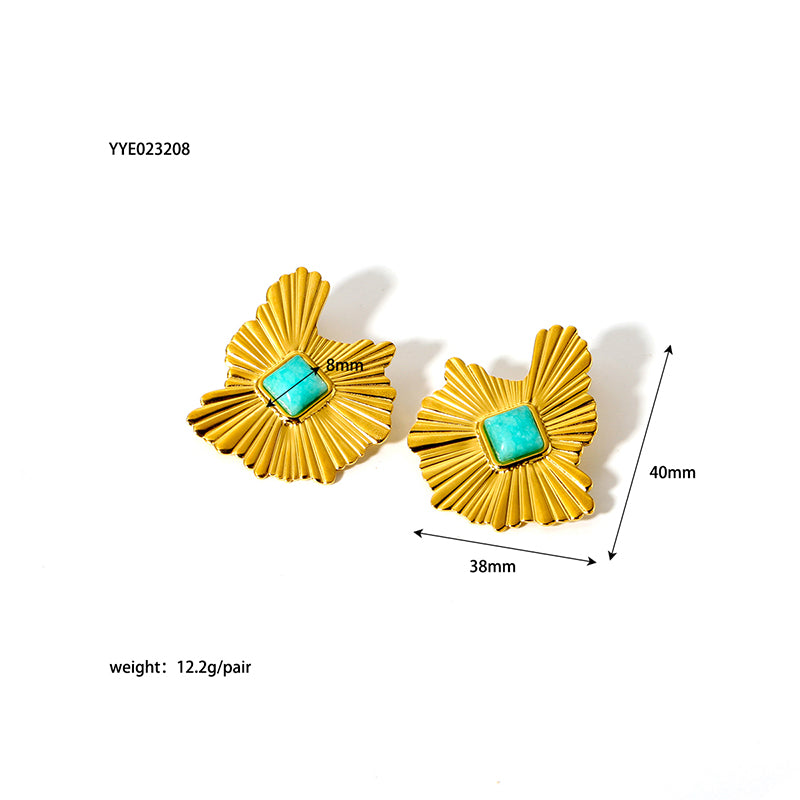 1 Pair Retro Streetwear Geometric Plating Inlay Stainless Steel Natural Stone 18k Gold Plated Ear Studs