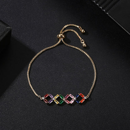 Casual Elegant Simple Style One-shaped Quadrilateral Bamboo Copper Drawstring Inlay Zircon Bracelets