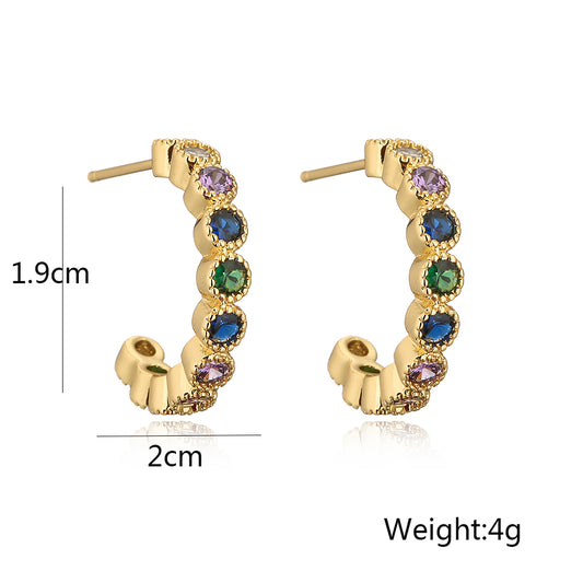 1 Pair Simple Style Commute C Shape Round Plating Inlay Copper Zircon 18k Gold Plated Ear Studs