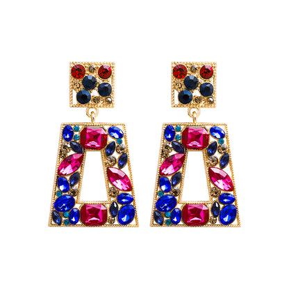 1 Pair Lady Square Inlay Alloy Rhinestones Drop Earrings