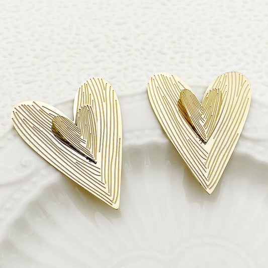 1 Pair Vintage Style Simple Style Heart Shape Polishing Plating Stainless Steel Gold Plated Ear Studs