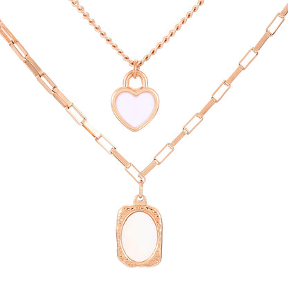 Sweet Heart Shape Stainless Steel Patchwork Layered Necklaces