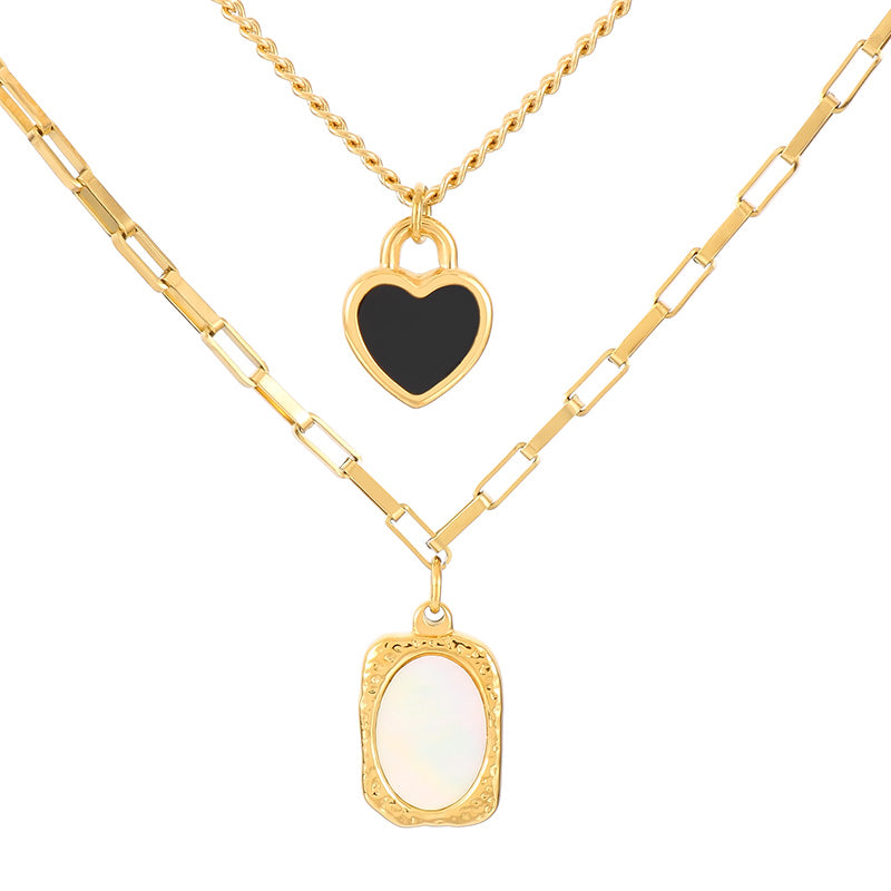 Sweet Heart Shape Stainless Steel Patchwork Layered Necklaces