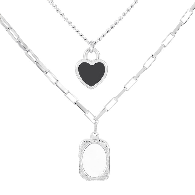 Sweet Heart Shape Stainless Steel Patchwork Layered Necklaces