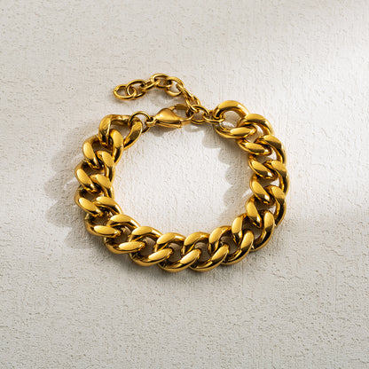 Wholesale Hip-hop Basic Classic Style Solid Color Stainless Steel Buckle Chain 18k Gold Plated Bracelets Necklace
