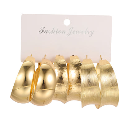 3 Pairs Vintage Style Exaggerated C Shape Round Plating Alloy Gold Plated Silver Plated Hoop Earrings