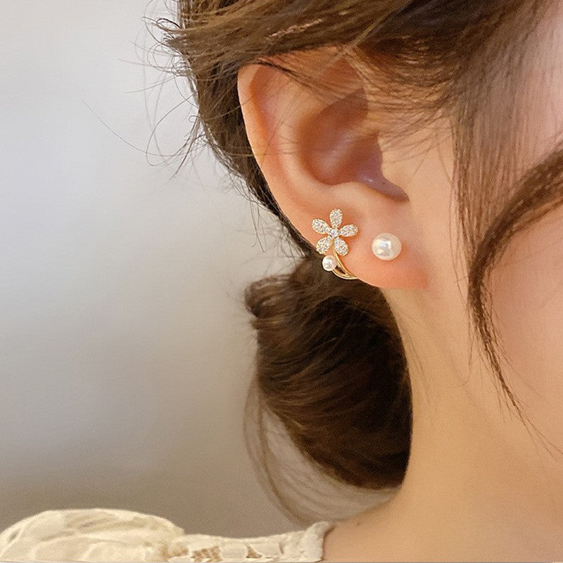 1 Pair Elegant Sweet Tassel Flower Bow Knot Inlay Imitation Pearl Copper Rhinestones Earrings