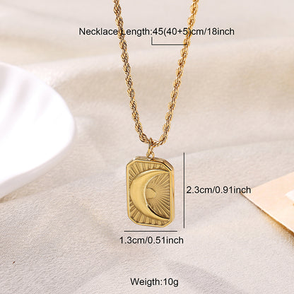 Elegant Luxurious Shiny Portrait Moon Rose Stainless Steel Plating 18k Gold Plated Pendant Necklace