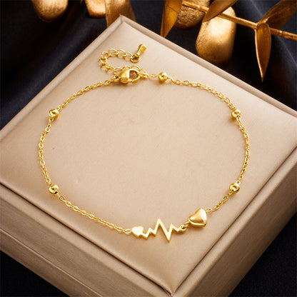 Sweet Electrocardiogram 304 Stainless Steel Plating 18K Gold Plated Women's Anklet