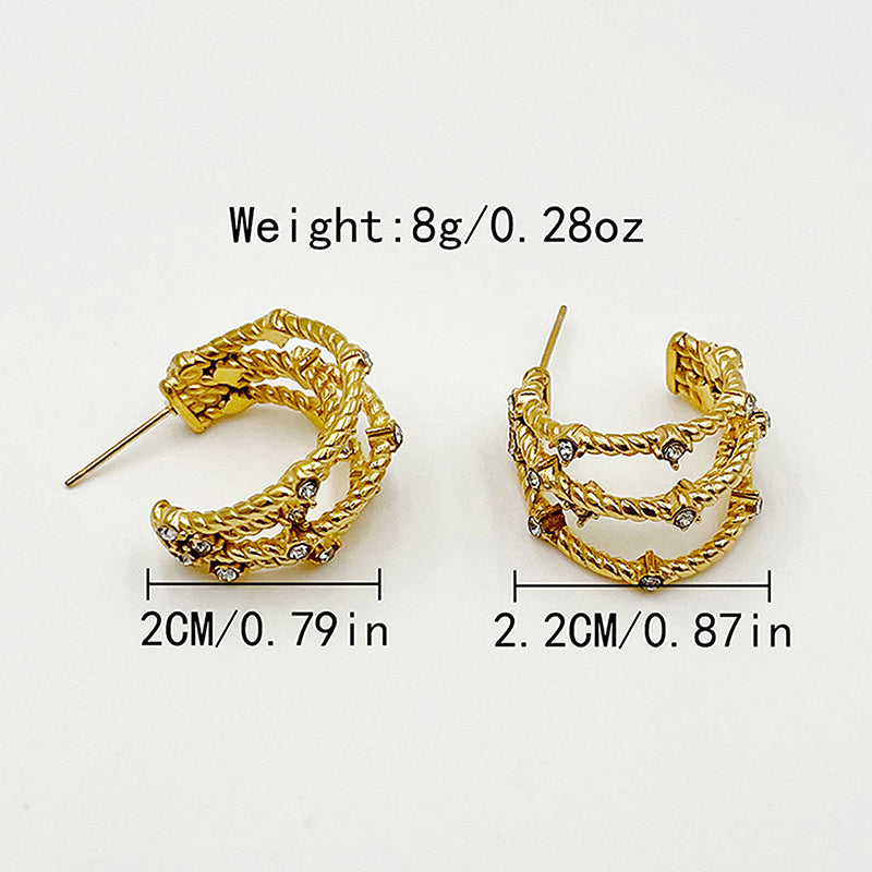 1 Pair Vintage Style Simple Style Roman Style C Shape Layered Plating Inlay Stainless Steel Zircon Gold Plated Ear Studs