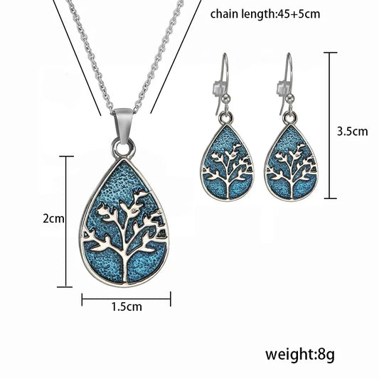 Wholesale Jewelry Casual Tree Stainless Steel Alloy Earrings Necklace Jewelry Set