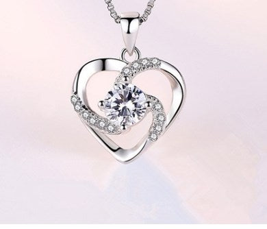 Simple Style Heart Shape Sterling Silver Inlay Artificial Gemstones Pendant Necklace