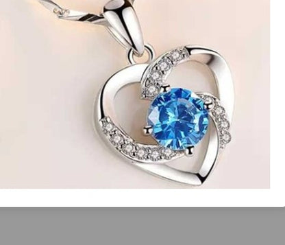 Simple Style Heart Shape Sterling Silver Inlay Artificial Gemstones Pendant Necklace