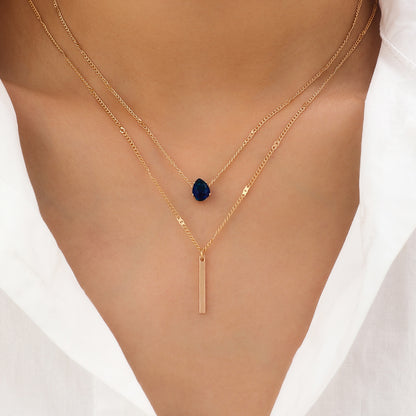 Fashion Double Layered Two-piece Drop-shaped Diamond Long Tassel Pendant Necklace