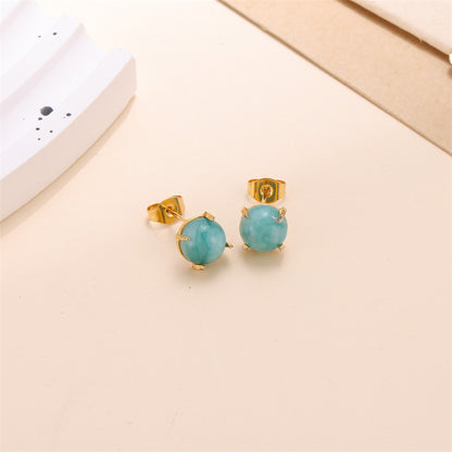 1 Pair Elegant Solid Color Inlay Stainless Steel Jade Ear Studs