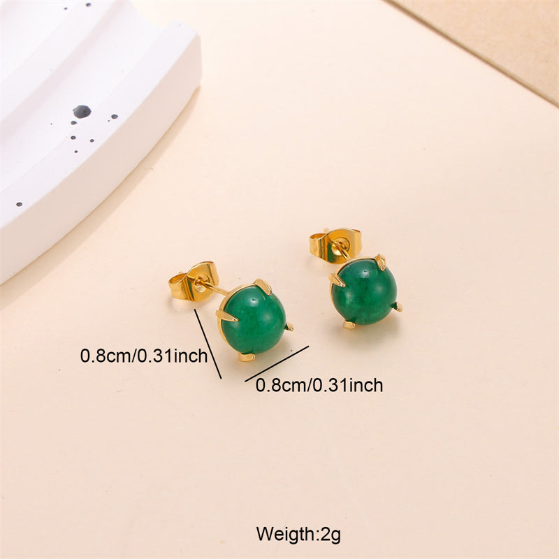 1 Pair Elegant Solid Color Inlay Stainless Steel Jade Ear Studs