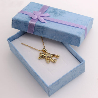 Ig Style Cute Little Bear Copper Gold Plated Zircon Pendant Necklace In Bulk
