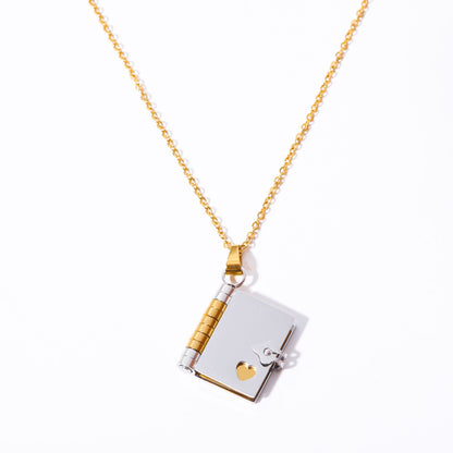 Simple Style Book Heart Shape Rectangle Titanium Steel Plating 18k Gold Plated Pendant Necklace