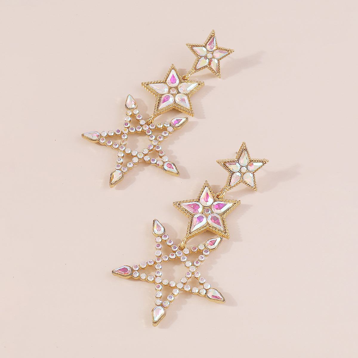 1 Pair Elegant Sweet Shiny Pentagram Hollow Out Inlay Alloy Rhinestones Drop Earrings