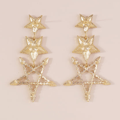 1 Pair Elegant Sweet Shiny Pentagram Hollow Out Inlay Alloy Rhinestones Drop Earrings