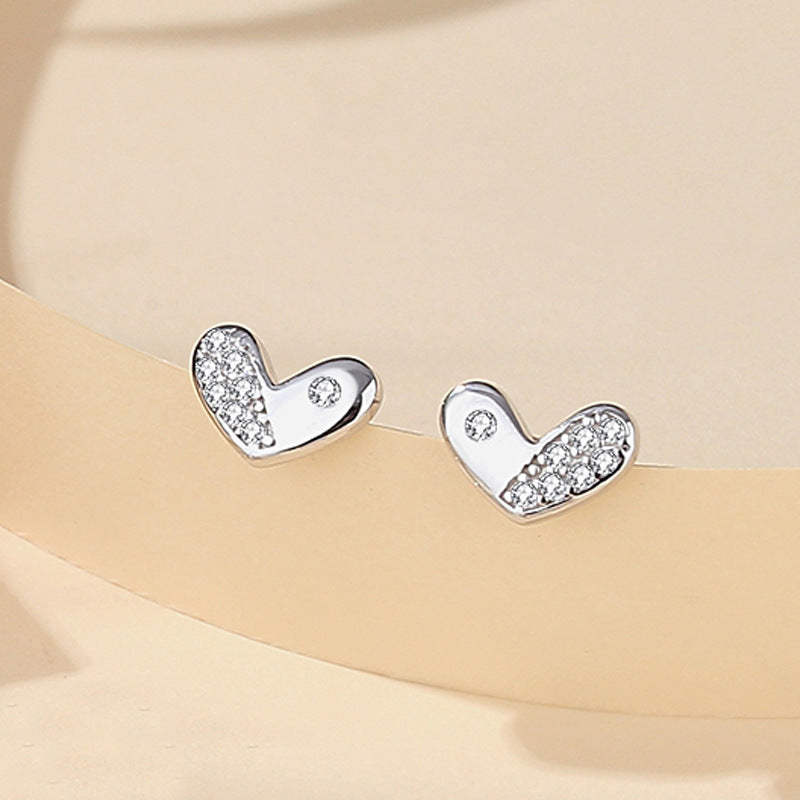 1 Pair Simple Style Heart Shape Flower Inlay Sterling Silver Zircon Ear Studs