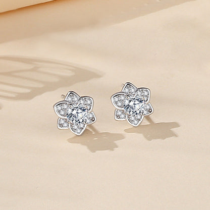 1 Pair Simple Style Heart Shape Flower Inlay Sterling Silver Zircon Ear Studs