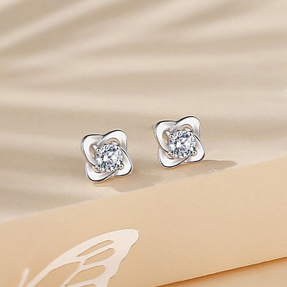 1 Pair Simple Style Heart Shape Flower Inlay Sterling Silver Zircon Ear Studs