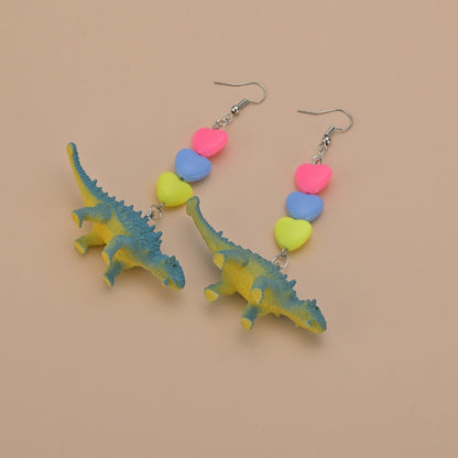 1 Pair Cute Dinosaur Heart Shape Metal Drop Earrings