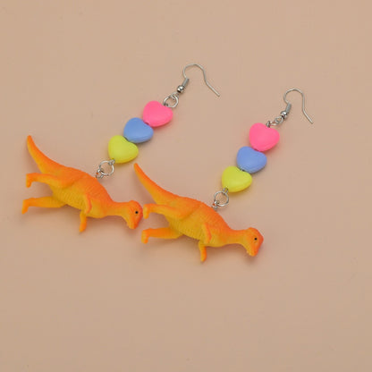 1 Pair Cute Dinosaur Heart Shape Metal Drop Earrings