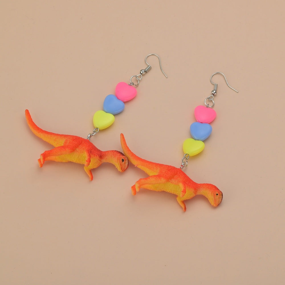 1 Pair Cute Dinosaur Heart Shape Metal Drop Earrings