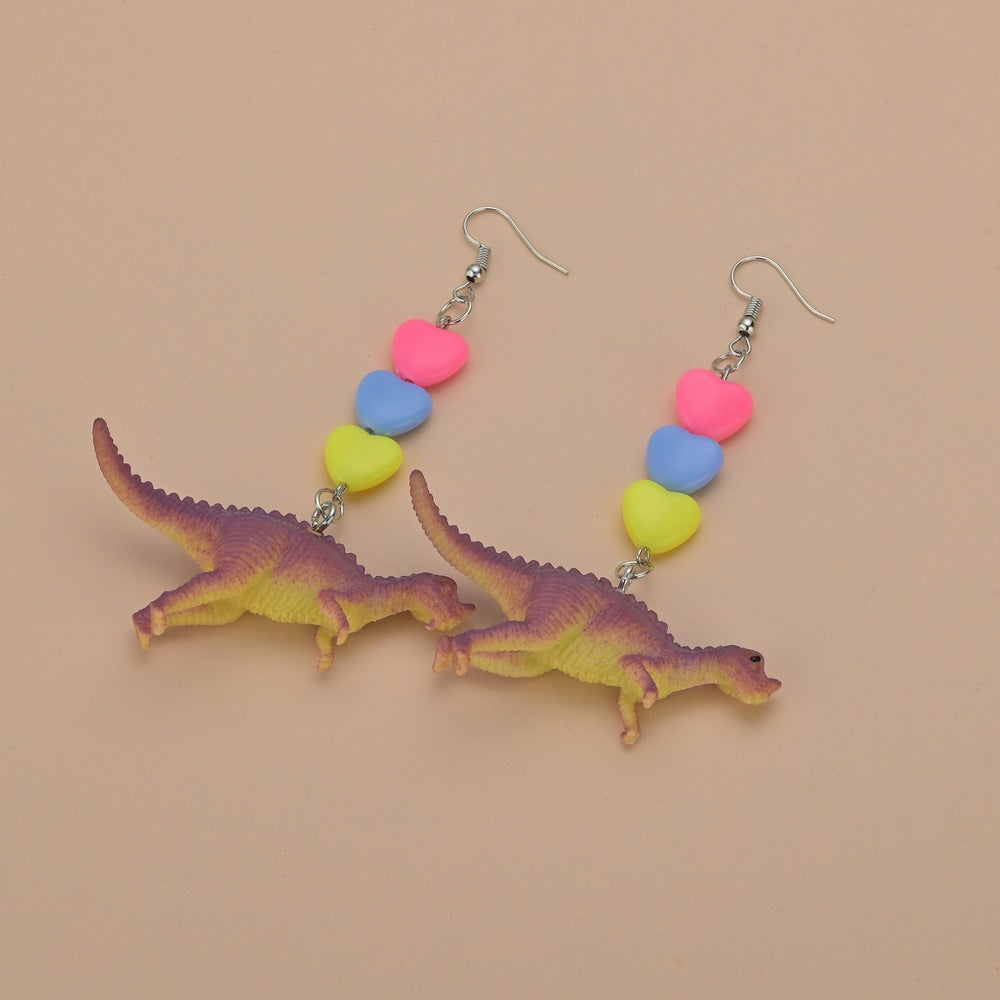 1 Pair Cute Dinosaur Heart Shape Metal Drop Earrings