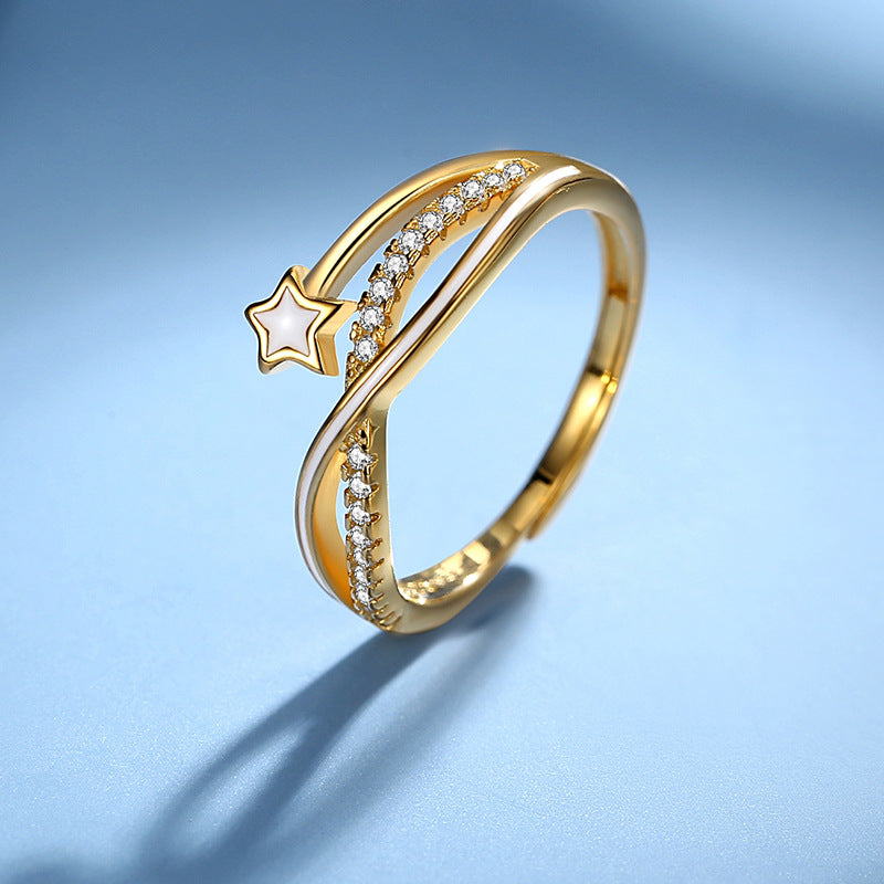 Elegant Lady Cross Star Sterling Silver Inlay Zircon Rings