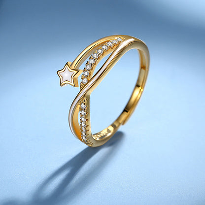 Elegant Lady Cross Star Sterling Silver Inlay Zircon Rings