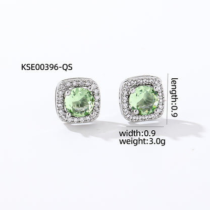 1 Pair Casual Simple Style Square Inlay Copper Zircon Ear Studs