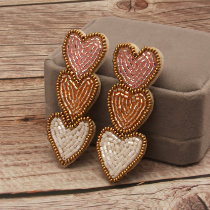 1 Pair Casual Novelty Artistic Multicolor Heart Shape Handmade Beaded Cloth Drop Earrings