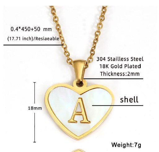 Ig Style Letter Heart Shape Stainless Steel Plating Inlay Shell 18k Gold Plated Pendant Necklace