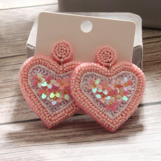 1 Pair Elegant Simple Style Artistic Heart Shape Flower Handmade Beaded Plastic Drop Earrings