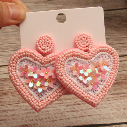 1 Pair Elegant Simple Style Artistic Heart Shape Flower Handmade Beaded Plastic Drop Earrings